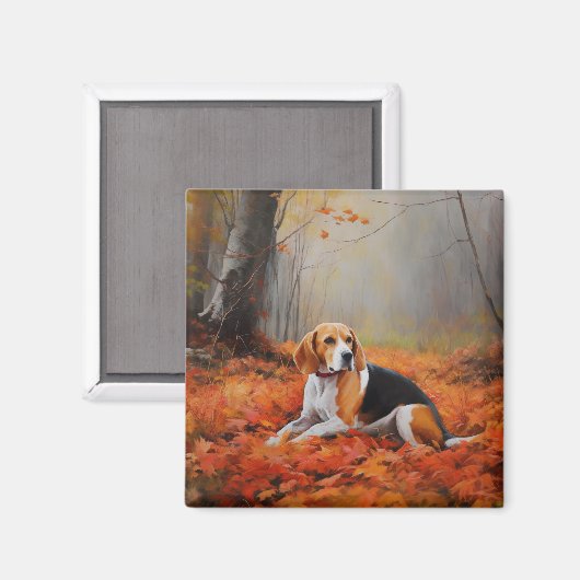Aimant Beagle en automne Leaves automne Inspire (Recto/Verso)