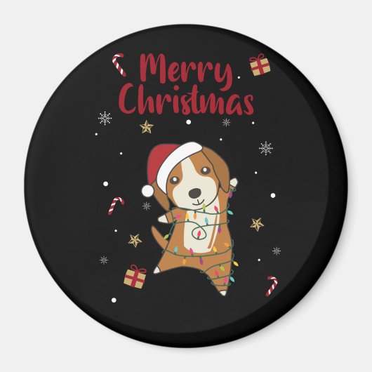 Aimant Beagle Joyeux Noël Animaux d'hiver Chien (Devant)