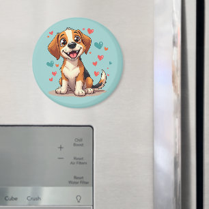 Aimant Beagle Mignon Kawaii avec des Cœurs Art de Chien E