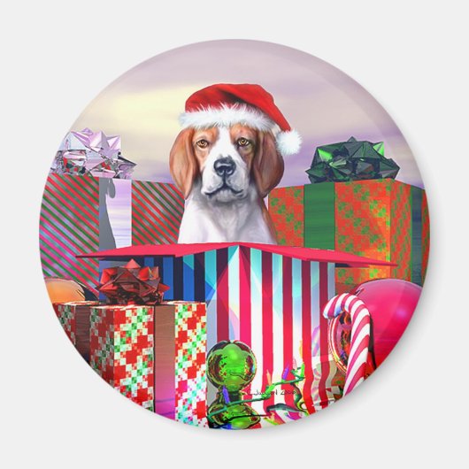 Aimant Beagle Noël Surprise (Devant)