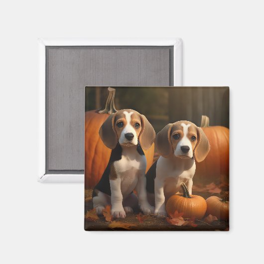 Aimant Beagle Puppy Automne Citrouille de plaisir (Recto/Verso)