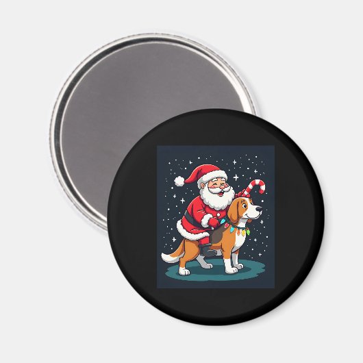 Aimant Beagle Xmas Éclairage Père Noël équitation Beagle  (Recto/Verso)