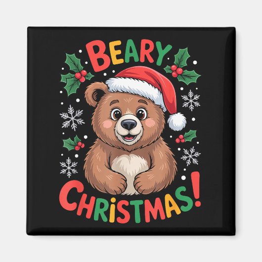 Aimant Beary Christmas Cute Bear Santa Funny Holiday  (Devant)