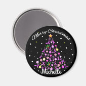 Aimant Beau arbre de Noël en ruban rose (Recto/Verso)