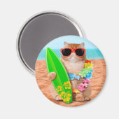 Aimant Beau chat surfeur sur la plage (Recto/Verso)