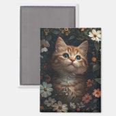 Aimant Beau chaton orange avec Fleur sauvage (Recto/Verso)