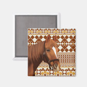 Aimant Beau cheval Brown sur Motif géométrique Earthy (Recto/Verso)