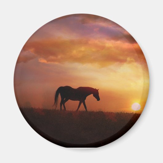 Aimant Beau cheval et Coucher du soleil Cheval photo Magn (Devant)