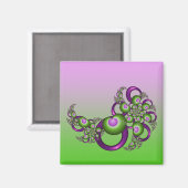 Aimant Beau Coeurs verts roses Moderne Abstrait Fractal (Recto/Verso)