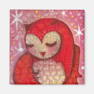Aimant Beau hibou rouge sur le ciel rose avec l'aimant