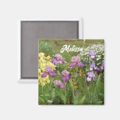 Aimant Beau Jardin fleuri pourpre Iris Irises (Recto/Verso)