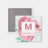 Aimant Beau Monogramme de Roses de Jardin Roses (Recto/Verso)