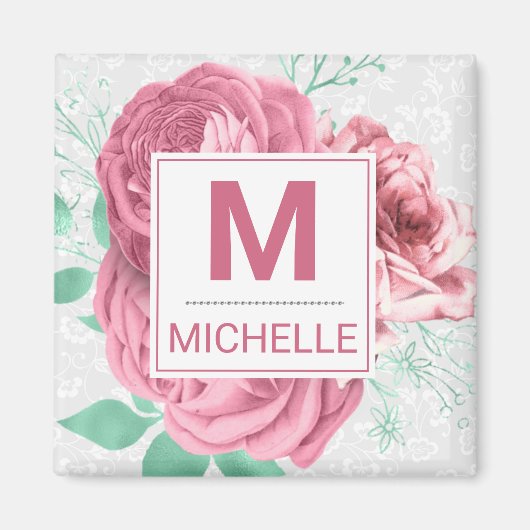 Aimant Beau Monogramme de Roses de Jardin Roses (Devant)