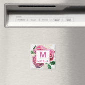 Aimant Beau Monogramme de Roses Glamour Rose et Or (In Situ (Lave-vaisselle))