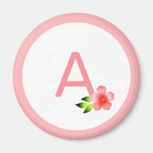 Aimant Beau monogramme rose et fleur rose