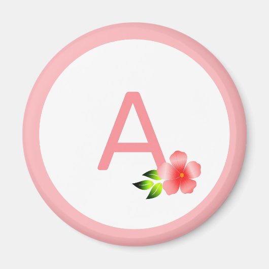 Aimant Beau monogramme rose et fleur rose (Devant)