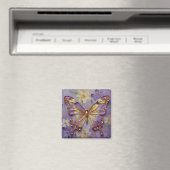 Aimant Beau Papillon Violet et Fleurs (In Situ (Lave-vaisselle))