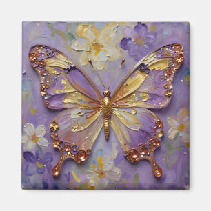 Aimant Beau Papillon Violet et Fleurs