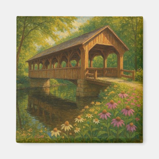 Aimant Beau pont couvert d'été art (Devant)