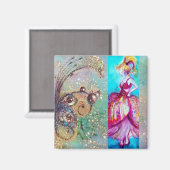 Aimant BEAUTÉ EN ROBE ROSE / Plante Papillon Magique (Recto/Verso)