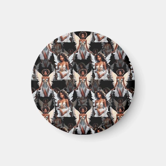 Aimant Beautiful Black Girl Angels Pattern Design -Dark (Devant)