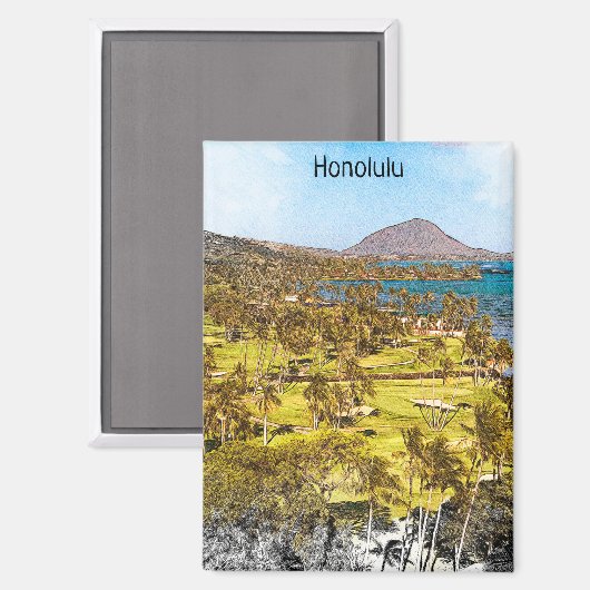 Aimant Beautiful Honolulu Oahu Scenery Voyage (Recto/Verso)