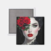 Aimant Beautiful Woman with Red Rose (Recto/Verso)