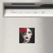 Aimant Beautiful Woman with Red Rose (In Situ (Lave-vaisselle))