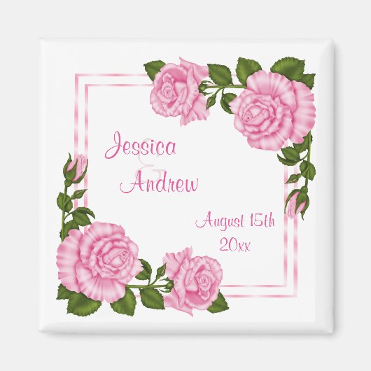 Aimant Beaux Bouquets de Coin Rose Mariage (Devant)