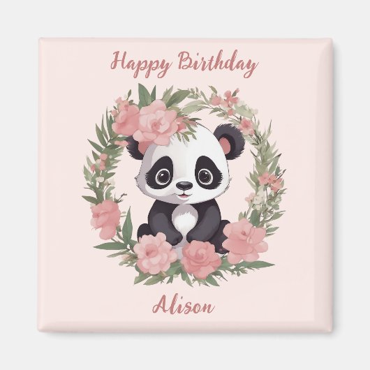 Aimant Bébé adorable Panda Ours avec fleurs (Devant)
