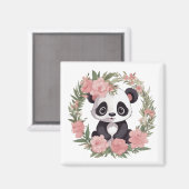 Aimant Bébé adorable Panda Ours avec fleurs (Recto/Verso)