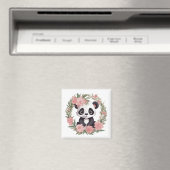 Aimant Bébé adorable Panda Ours avec fleurs (In Situ (Lave-vaisselle))