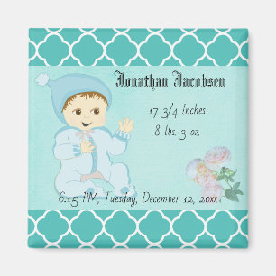 Aimant Bébé bébé garçon en bleu avec fleurs