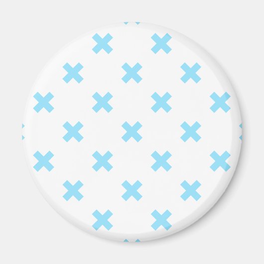 Aimant Bébé bleu croix coutures sur blanc (Devant)