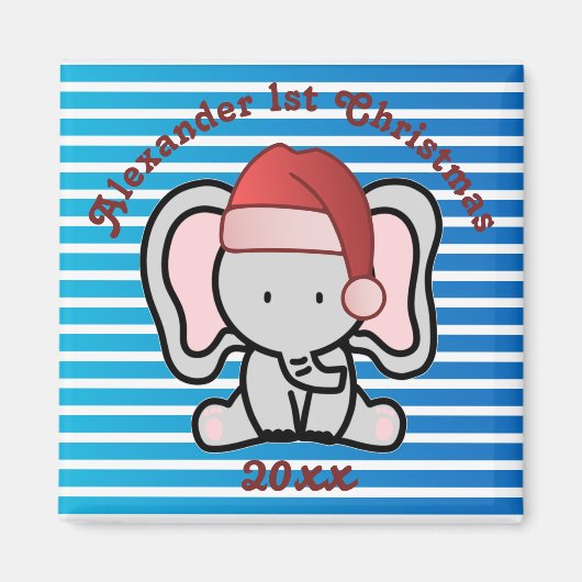 Aimant Bébé bleu personnalisé Nom du garçon Premier Noël  (Devant)