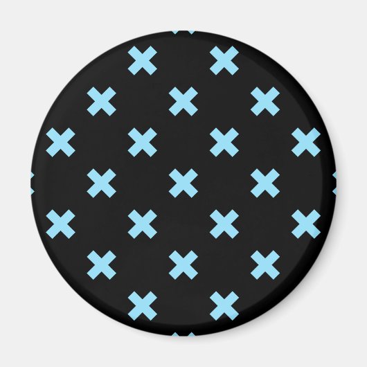 Aimant Bébé croix bleu coutures sur noir (Devant)