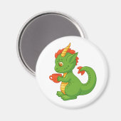 Aimant Bébé dragon mignon tenant une tasse (Recto/Verso)