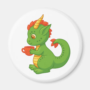 Aimant Bébé dragon mignon tenant une tasse