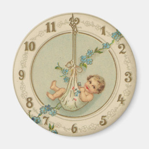 Aimant Bébé du Nouvel An Horloge Vintage