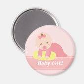 Aimant Bébé Fille Mignonne Rampant avec Oreiller (Recto/Verso)