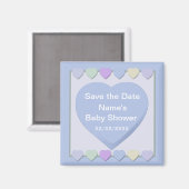 Aimant Bébé Garçon Enregistrer la date Douche Bleu Coeurs (Recto/Verso)
