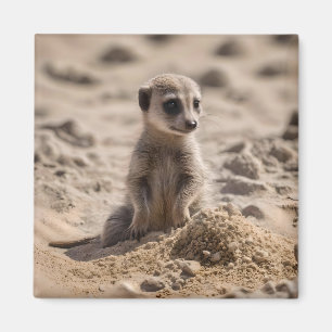 Aimant Bébé Meerkat Jouant Dans Le Sable,