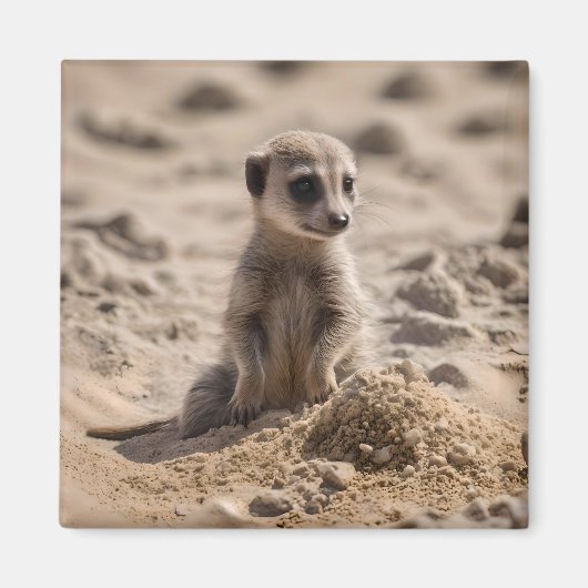 Aimant Bébé Meerkat Jouant Dans Le Sable, (Devant)