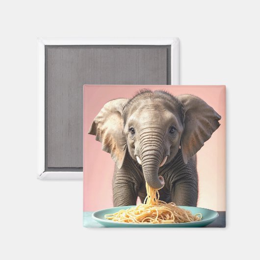Aimant Bébé mignon Eléphant Manger Spaghetti (Recto/Verso)