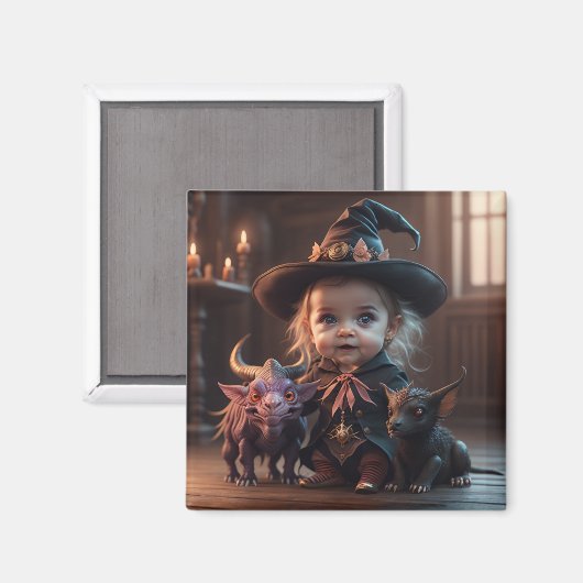 Aimant Bébé sorcière et sa chimère (Recto/Verso)