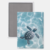 Aimant Bébé tortue de mer dans l'eau claire (Recto/Verso)