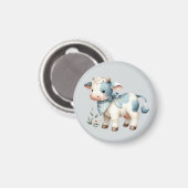 Aimant Bébé Vache Gingham Bleu Pastel Esthétique Ferme (Recto/Verso)