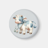 Aimant Bébé Vache Gingham Bleu Pastel Esthétique Ferme (Devant)