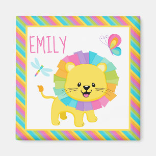 Aimant Bébés Mignons Lion Arc-en-Ciel sur Motif Rayures C