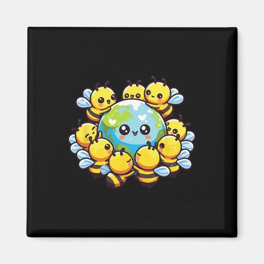 Aimant Bee Kawaii Bees du monde de la Terre (Devant)